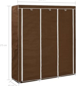 Roupeiro compartimentos e varões 150x45x175cm tecido castanho