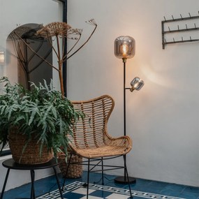 Candeeiro de pé preto com dourado e vidro fumê 2 luzes - Zuzanna