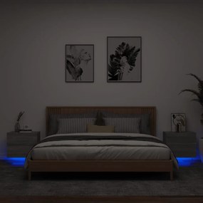Mesas de cabeceira de parede com luzes LED 2pcs cinzento sonoma