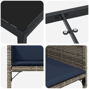 Conjunto de Jantar de Jardim de 9 Peças com Almofadas Cinza Vime PE