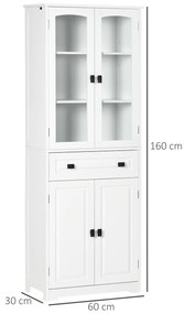 HOMCOM Armário de Cozinha Móvel Auxiliar de Cozinha com 4 Portas 1 Gaveta e 2 Prateleiras Ajustáveis para Sala de Jantar 60x30x160 cm Branco