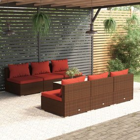 vidaXL 7 pcs conjunto lounge jardim c/ almofadões vime PE castanho