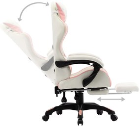 Cadeira estilo corrida c/ apoio pés couro artif. rosa/branco