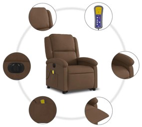 Poltrona elétrica elevatória massagens tecido castanho
