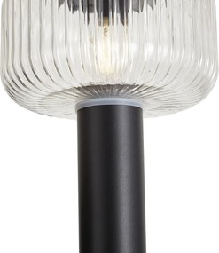 Balizador moderno para exterior preto com vidro canelado incluindo LED Solar IP65 - Ribble Mushroom