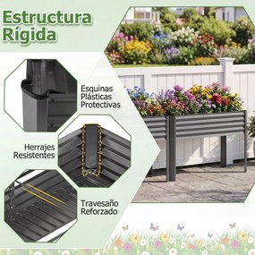 Floreira elevada de jardim 118 x 60 x 77,5 cm com Estrutura em metal galvanizado, pés elevados, sistema de drenagem e base alta para terraço ou pátio