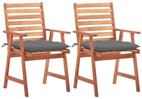 vidaXL Cadeiras de jantar p/ jardim 2 pcs c/ almofadões acácia maciça