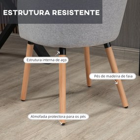 HOMCOM Cadeira de Sala de Jantar Cadeira Estofada em Linho Sintético com Apoio para os Braços e Pés de Madeira para Escritório Dormitório Carga 120kg 57x56x72cm Cinza