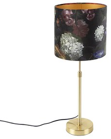 Candeeiro de mesa dourado/latão com abajur de veludo flores 25 cm - Parte Clássico / Antigo