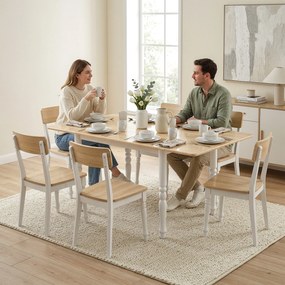 Mesa de jantar dobrável para 2 a 6 pessoas, 74-134 cm (CADEIRAS NÃO INCLUIDAS), mesa de cozinha com 2 abas, pés em aço, madeira natural