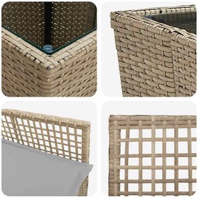 Conjunto de Bistro Jardim 3 Peças com Almofadas Bege em Polyrattan
