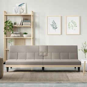 351868 vidaXL Sofá-cama com suportes para copos tecido cinzento-acastanhado