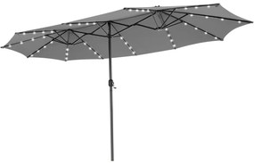 Guarda-sol Jardim dupla face de 470 cm com 48 luzes LED Painel solar de carregamento automático Sistema de manivela Cinzento