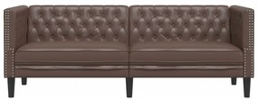 Sofá chesterfield 3 lugares couro artificial castanho