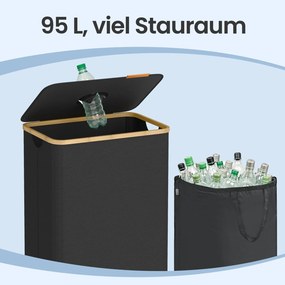 Contentor para garrafas de 100 L, 42 x 32,5 x 70,5 cm recipiente de reciclagem com tampa e saco interior para cozinha preto-bege