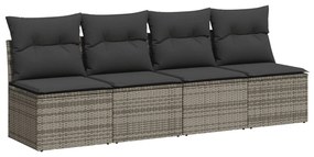 9 pcs conjunto sofás p/ jardim com almofadões vime PE cinzento