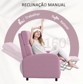 Poltrona Relax Reclinável Manual em Linho – Rosa – 64x86x102 cm