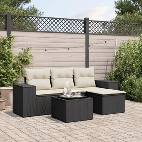 5 pcs conjunto sofás de jardim com almofadões vime PE preto