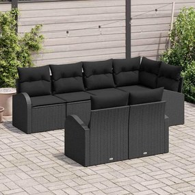 Conjunto de Sofá de Jardim 7 Peças com Almofadas Pretas de Rattan em P