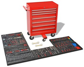 vidaXL Carro de ferramentas oficina com 1125 ferramentas aço vermelho