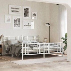 Estrutura de cama com cabeceira e pés 180x200 cm metal branco