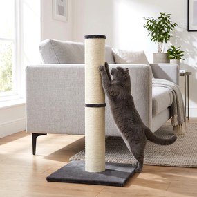 Arranhador para Gatos Leve Alto 80 cm com Corda de Sisal e Base em Aglomerado e Pelúcia Cinza Escuro