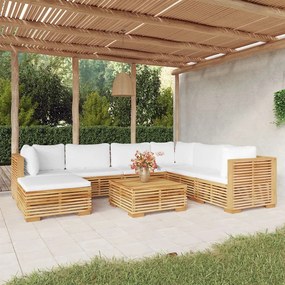 vidaXL 8 pcs conjunto lounge jardim c/ almofadões madeira teca maciça