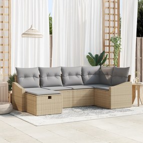 Conjunto de Sofás de Jardim de 6 Peças com Almofadas Bege em Poliratta