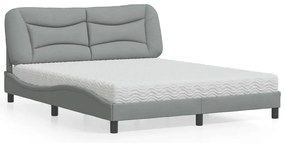 vidaXL Cama com colchão 160x200 cm tecido cinzento-claro
