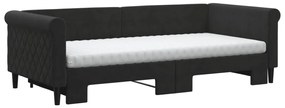 Sofá-cama com gavetão e colchões 90x200 cm veludo preto