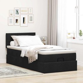Cama otomana com colchão 100x200 cm tecido preto