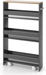 Carrinho de cozinha de arrumação estreito com 4 Estantes Rodas Organizador Móvel Economizador de Espaço para a Casa de Banho 48 x 13 x 81 cm Cinzento