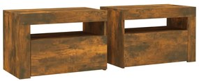 Mesas cabeceira c/ LEDs 2 pcs 60x35x40 cm carvalho fumado