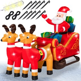 Pai Natal insuflável com trenó XXL Decoração iluminado com 12 LEDs 240 x 92 x 155 cm Multicolorido