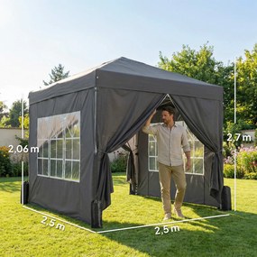 Tenda de jardim 2,5 x 2,5 m, tenda pop-up dobrável com altura ajustável, proteção UV50+, montagem fácil, cinzento escuro