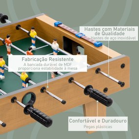 Matraquilho de Mesa para Crianças acima de 6 Anos Jogo de Mesa de Futbol de Madeira com 2 Bolas 6 Varas 2 Marcadores de Pontos 18 Jogadores 69x36,5x22