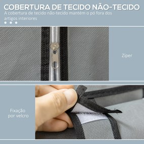 Roupeiro de Tecido Dobrável Armário de Roupa Portátil com 6 Prateleiras e 1 Barra de Pendurar para Dormitório Vestidor 103x43x162,5cm Cinza