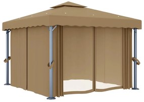 Gazebo com cortina 3x3 m alumínio cinzento-acastanhado