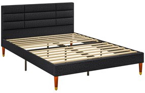 HOMCOM Cama de Casal para 2 Pessoas com Estrado de Ripas e Cabeceira Estofada Compatível com Colchão 140x200 cm Preto | Aosom Portugal