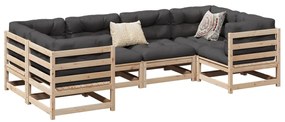 6 pcs conjunto de sofás de jardim c/ almofadões pinho maciço