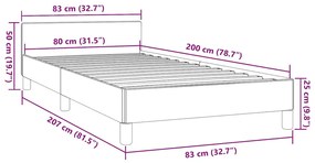 Estrutura cama c/ cabeceira sem colchão 80x200 cm cinzento