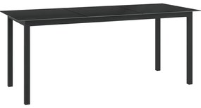 Mesa de jardim em alumínio e vidro 190x90x74 cm preto