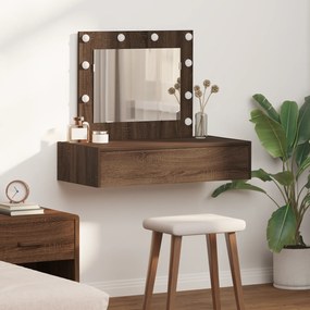 vidaXL Mesa de Maquilhagem Suspensa com Luzes LED Carvalho Castanho