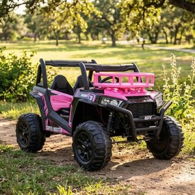 Jipe elétrico para crianças Tipo UTV 24V 2 Lugares em imitação de pele, comando à distância 2,4 GHz, 2 motores de 200 W, bateria de lítio, travão elét