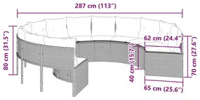 Sofá de jardim com almofadões redondo vime PE preto