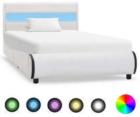 vidaXL Estrutura de cama com LED 90x200 cm couro artificial branco