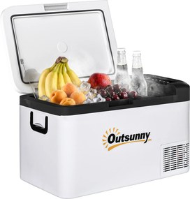 Outsunny Geleira Elétrica Compressor Portátil 25L -20℃ Luz LED Alças Dobráveis Viagem Camping 58,5x33,5x35,2cm Branco | Aosom Portugal