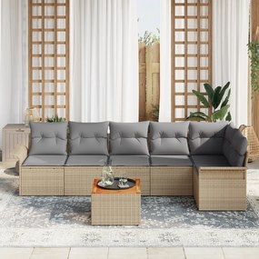 Conjunto de Sofás de Jardim de 7 Peças com Almofadas Bege Rattan Acáci