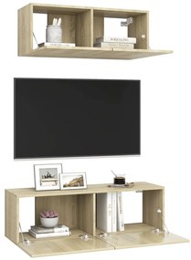 2 pcs conjunto de móveis TV derivados madeira carvalho sonoma