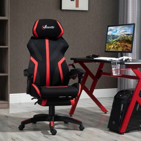 Cadeira de Gaming com Apoio para os Pés Retrátil Cadeira de Escritório Reclinável com Apoio para a Cabeça e Altura Ajustável 65x65x119-129cm Preto e V